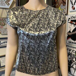 80s Vintage Plus Size Orare Womens Black & Gold Metallic Print Top Size 16